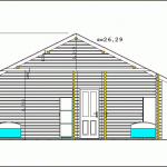 Plano casa de madera 60 m2, fachada lateral, Sección