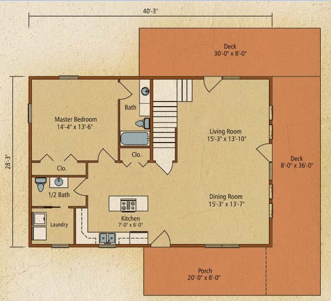 plano de casa de madera de 3 dormitorios